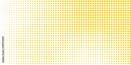 Yellow halftone corner gradient texture. Fading cartoon polka dot background. Dotted tilted gradation pattern. Fading comic pop art overlay backdrop. Vector slant frame halfton patern effect wallpaper