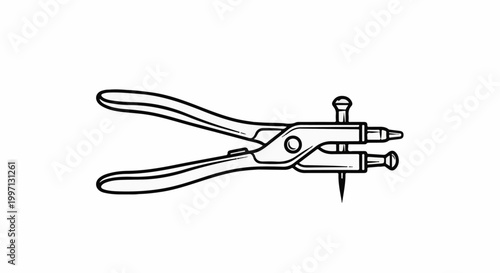 A hand tool with two handles and a pointed tip for punching holes