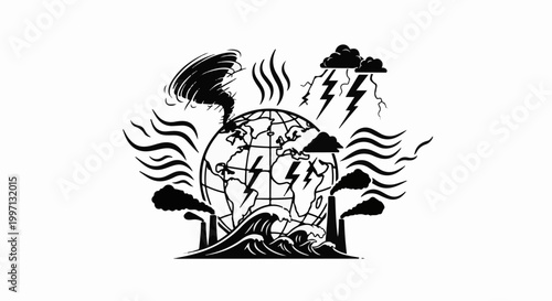 A globe shows weather and pollution effects