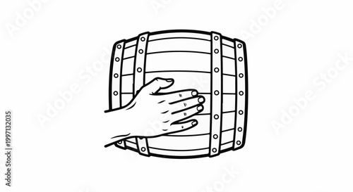 A hand grasps the staves of a wooden barrel
