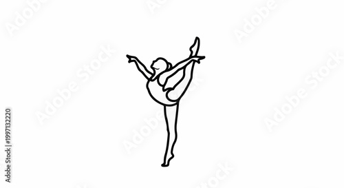 A graceful line art drawing of a gymnast performing a difficult pose