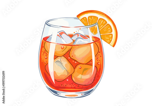 Refreshing orange cocktail with ice and a slice of citrus fruit garnish