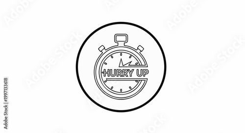A graphic icon featuring a stylized stopwatch with text