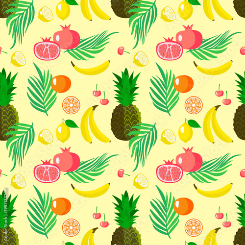 Vector - exotic fruits illustration seamless pattern.