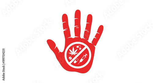 red handprint with prohibition symbols against drugs