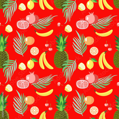 Vector - exotic fruits illustration seamless pattern.