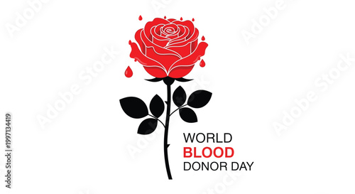 world blood donor day logo with red rose and black stem