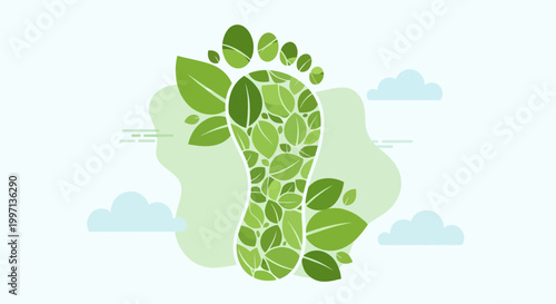 Green Footprint Eco Symbol Made of Leaves, Environmental Protection Concept