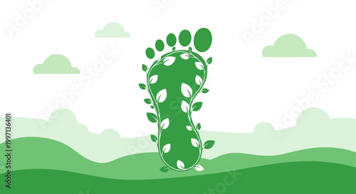 Green Footprint with Leaves, Symbolizing Eco-Friendly Lifestyle and Nature Conservation
