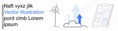 Renewable energy, data analysis, business growth, sustainability, market trends, clean energy. Wind turbine and graph energy efficiency. Renewable energy and data analysis concepts