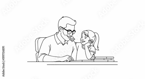 A father and daughter share a happy moment together, smiling warmly at each other