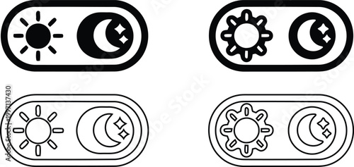 Day and night mode icon. Day and night switch. Silhouette and outline symbol
