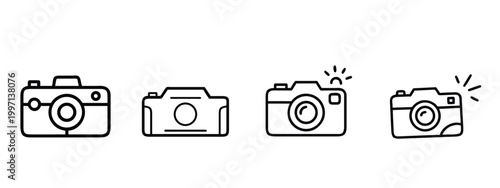 Camera line icons set photography equipment digital device photo capture shutter lens memory snapshot studio gadget & more vector illustration with editable stroke.