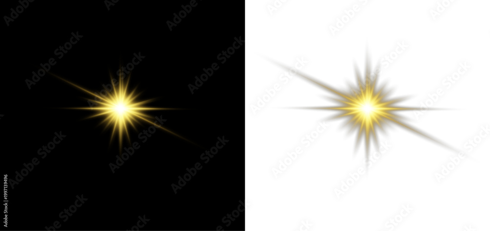 Fototapeta premium Yellow shining glow star sparkle light radiant burst flare magic abstract background.