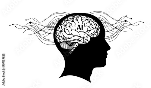 Human head with AI brain neural network concept modern artificial intelligence vector illustration