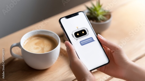 Realistic AI Chatbot Interaction on Smartphone with Coffee Scene