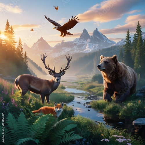 Wildlife Harmony in Mountain Landscape