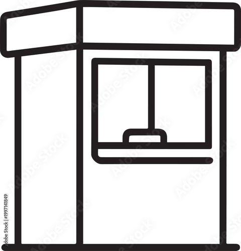 A simplistic, clean-line illustration captures the essence of a ticket booth, focusing on architectural design and the anticipation of experiences.