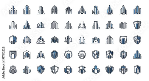 Various industrial factory building icons.