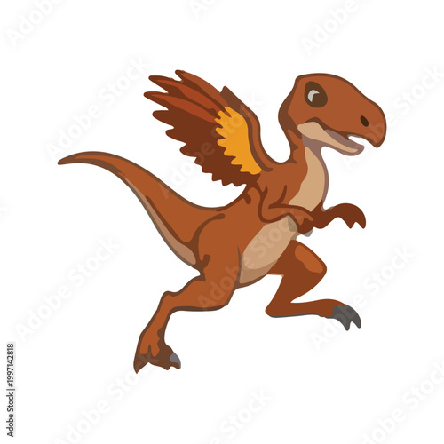 Cute Cartoon Raptor Dinosaur Vector Illustration
