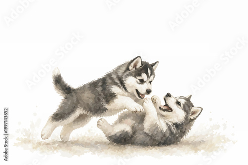 Playful Puppy Watercolor Collection with Copy Space – Cute Minimalist Pet Illustration for Greeting Cards and Banners