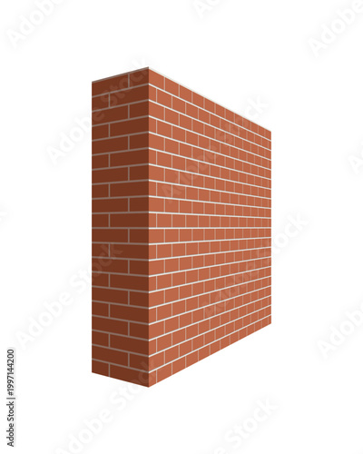 Brick wall in the perspective. Brick wall 3D vector  illustration isolated on white background