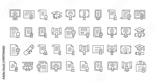 Achievement thin line icons. Editable stroke. Icon for design infographic, website, banner, brochure, presentation, logo, ui, ux. Award, Diploma, Certificate Collection. Vector illustration.