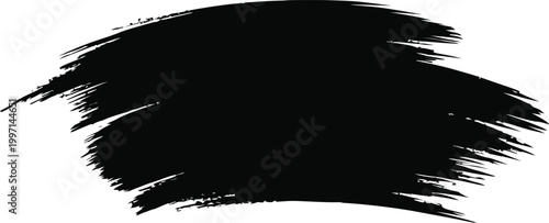 Irregular Black Paint Brush Stroke Vector Illustration with Dynamic Jagged Textured Edges on White Background.eps