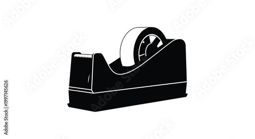A black and white image depicting a tape dispenser in a striking silhouette