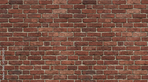 Panoramic red brick wall texture background for industrial design. vintage red brick wall pattern with rustic masonry detail. Old red and brown brickwork surface for office and home decor background.