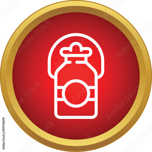 Milk can icon with a handle and label, placed on a red and gold circle