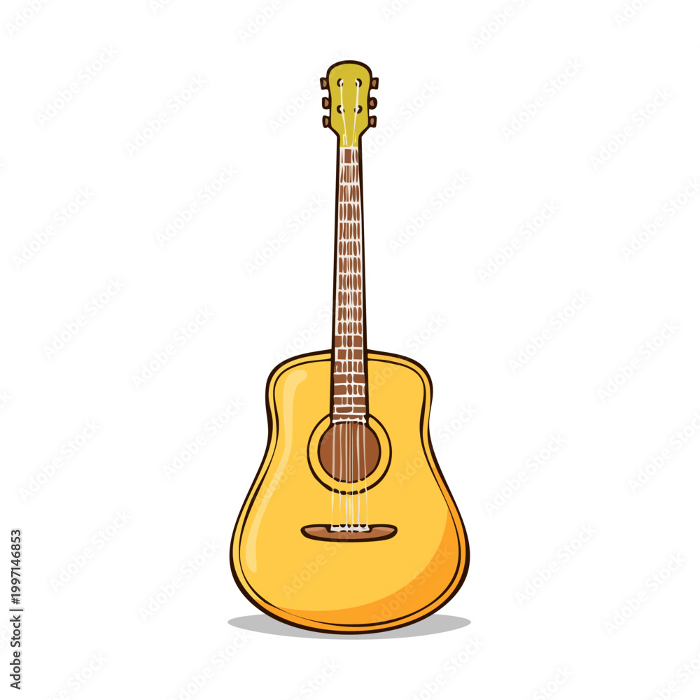 Obraz premium Vibrant yellow acoustic guitar illustration with clean lines and warm tones
