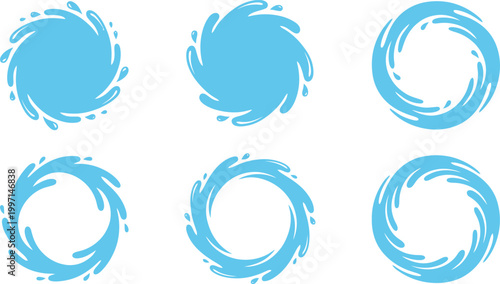 Set of Blue Water Splash Circles and Liquid Ripple Frames Isolated on White.eps