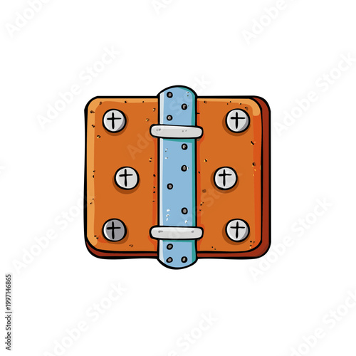 Rusty vintage door hinge with screws detailed illustration