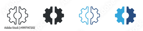 Settings gear icon set. Configuration and control symbol. System adjustment and process management icons, vector illustration.