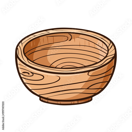 Simple Wooden Bowl With Wood Grain Texture and Artistic Lines