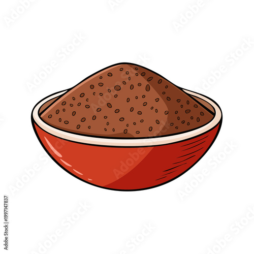 Red bowl filled with brown powder illustration isolated on white background