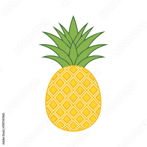 Vector illustration of a ripe pineapple with green spiky leaves, symbolizing tropical fruit and summer refreshment.