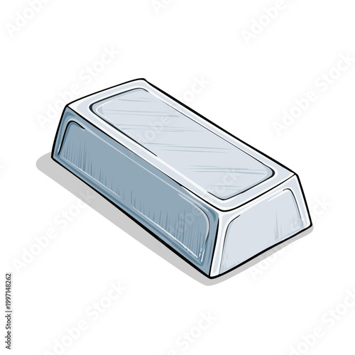 Shiny silver bullion bar with metallic sheen isolated on white digital illustration