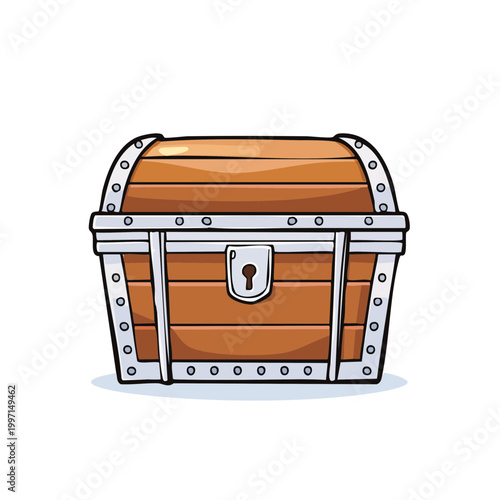 Vintage wooden treasure chest with metal accents and lock for storing valuables