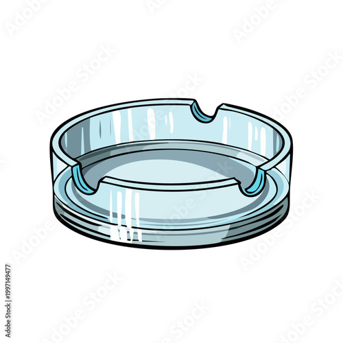 Clear glass ashtray with notches on white background vector illustration