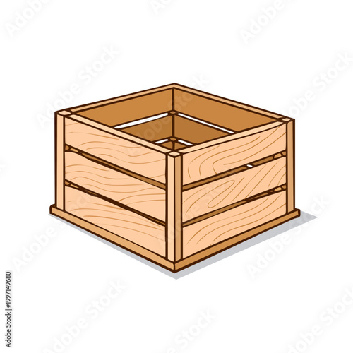 Empty wooden crate for storage or transport on a clean white background