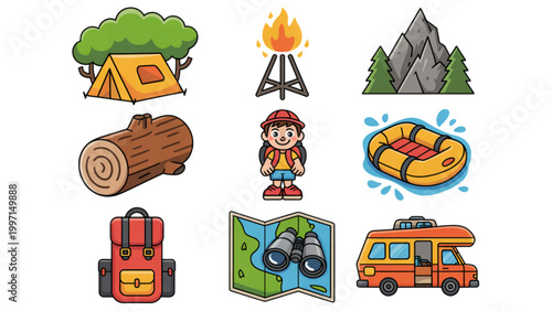 Colorful set of flat icons showing different outdoor activities and sports Vector