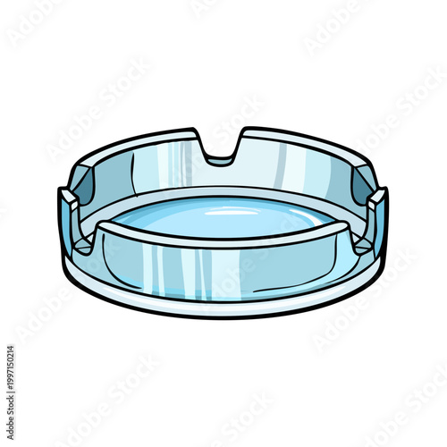 Clear Glass Ashtray With Embossed Details and Smooth Blue Interior Surface