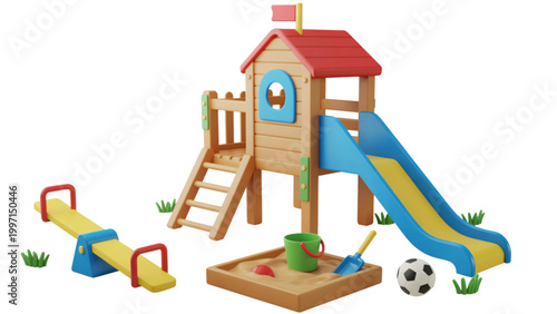 Colorful children playground set with slides and sandpit Vector