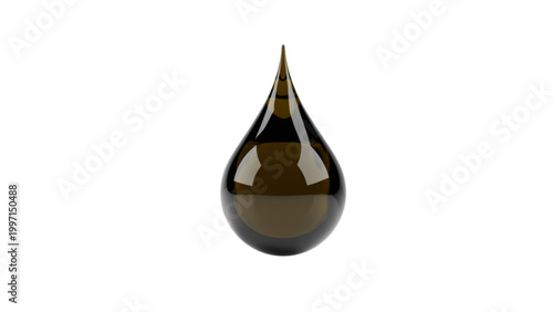 Dark green teardrop-shaped liquid droplet hanging from a thin string Vector