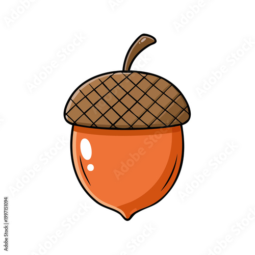 Cute cartoon acorn with textured cap isolated on white background