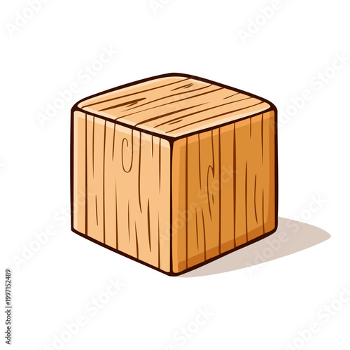 Cartoon wooden block object isolated on white background