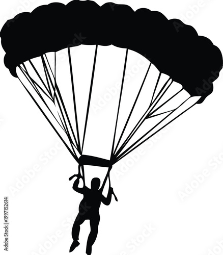 Parachute skydiver silhouette isolated on white background