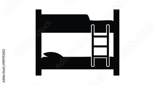 Black silhouette of a bunk bed with ladder simple design silhouette